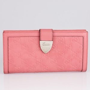 TRADED♥️Gucci Guccissima Long Flap Pink Wallet